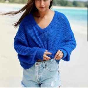 Free People Blue V-Neck Sweater